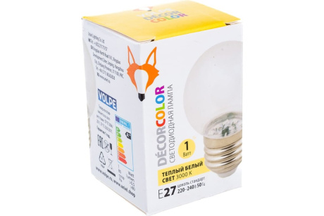 Купить Лампа LED-G45-1W 3000К  E27/FR/C Volpe фото №4